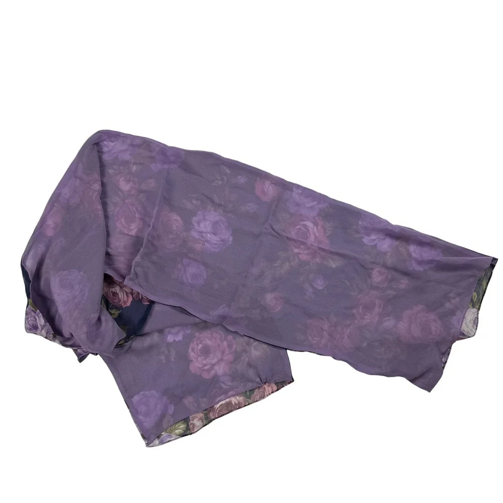 Liz Claiborne Vintage Cottagecore Romantic Womens Oblong Scarf Purple 100% Silk